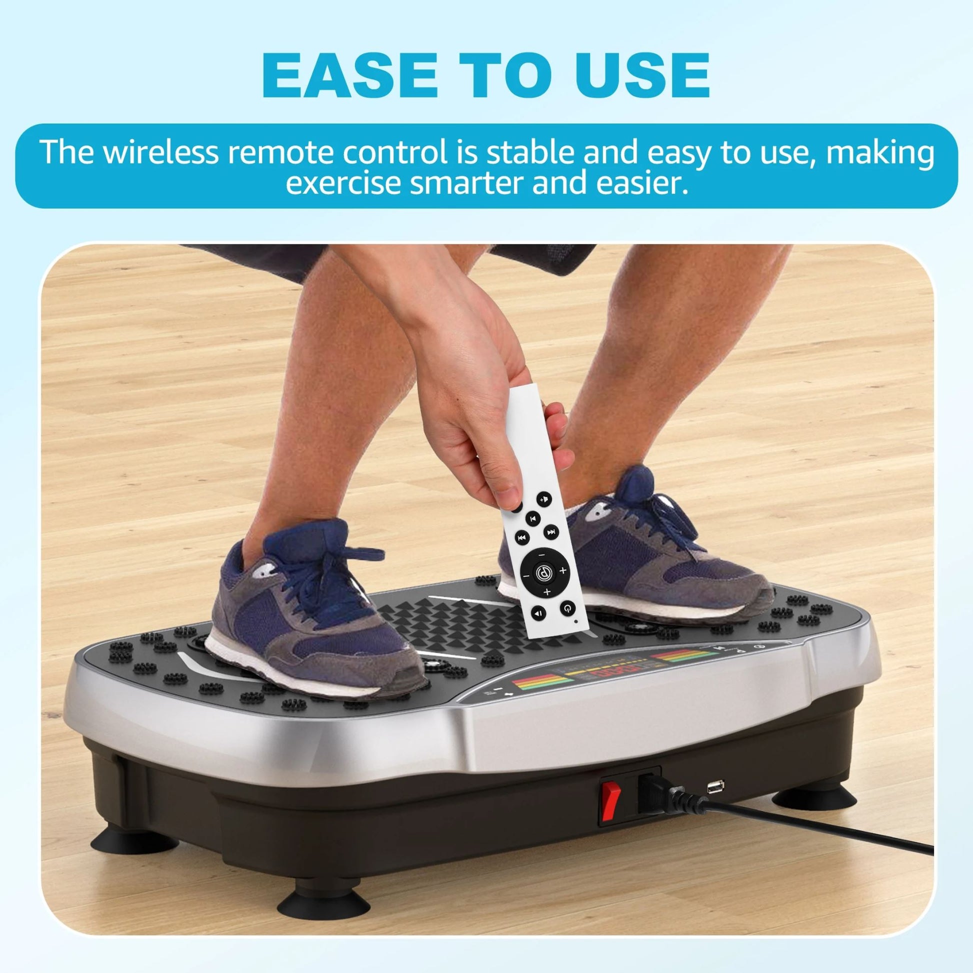 Remote control for vibration plate exercise machine in hand
