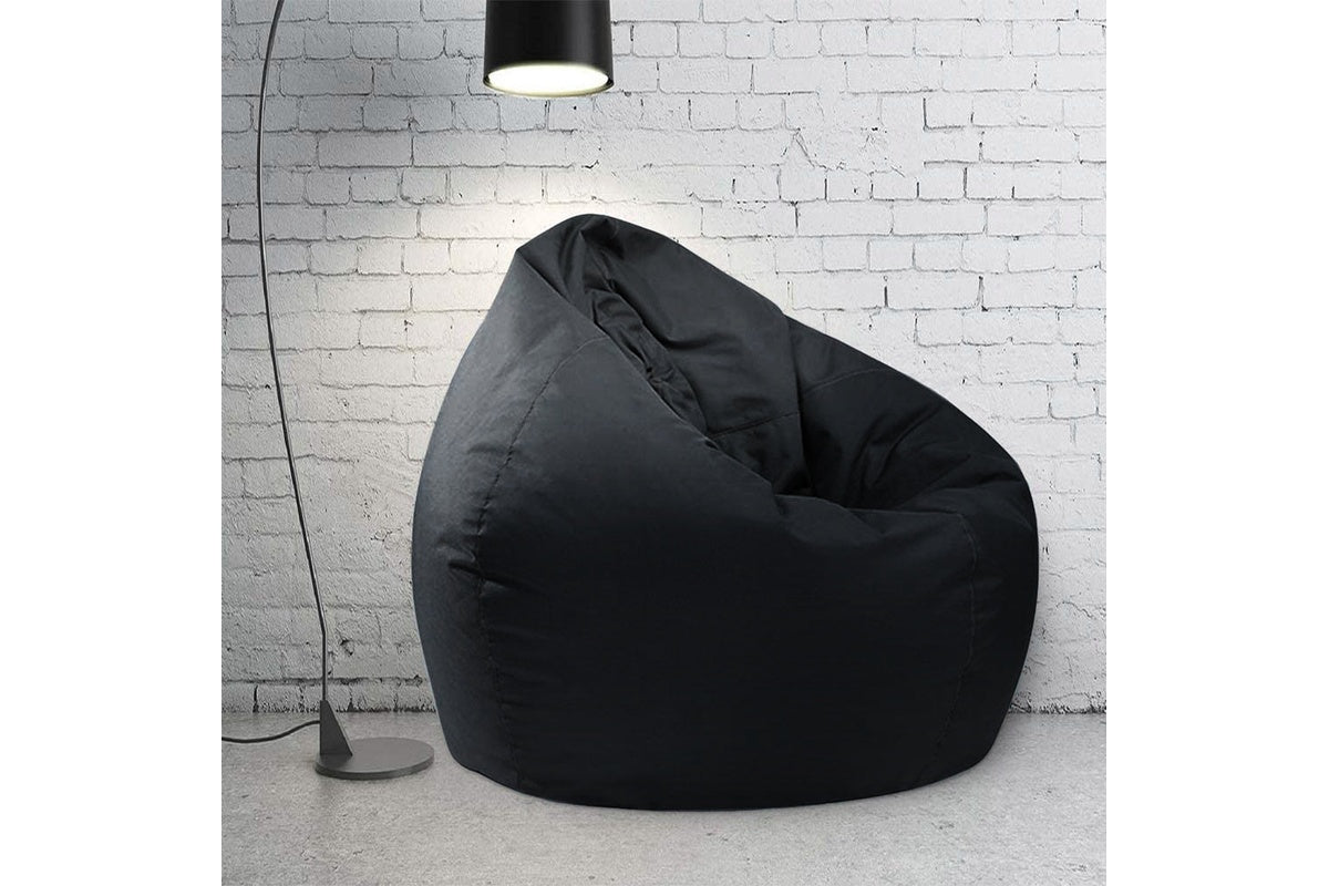 Close up of black cotton linen fabric on bean bag cover