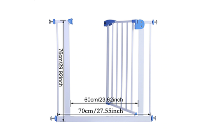 Close up of metal frame on baby safety gate in blue