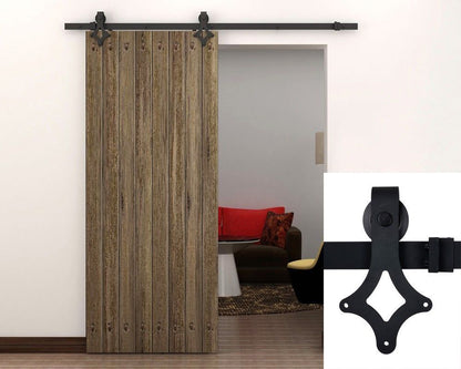 Steel hanger detail on barn door hardware kit