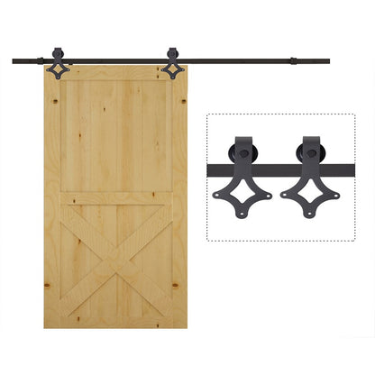Side view of barn door hardware showing door stopper detail