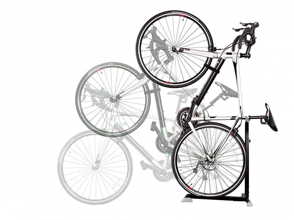 Close-up of bike stand ramp for rear wheel placement