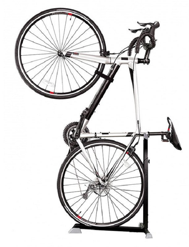 Bike storage rack showing locking mechanism for front wheel