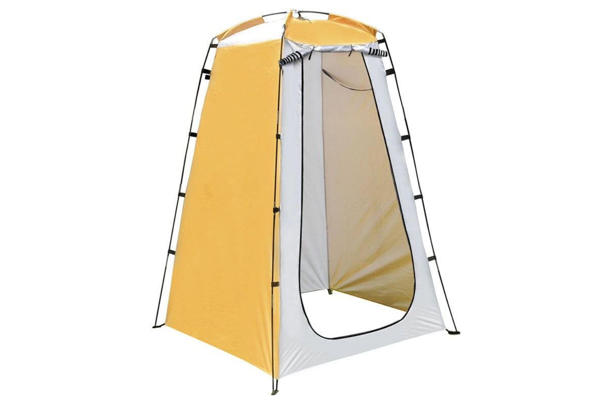 Close-up of yellow waterproof 210T polyester fabric on shower tent