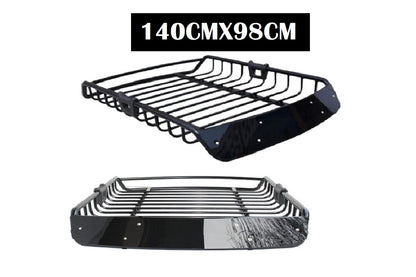 Top angle of universal roof rack basket showing steel frame