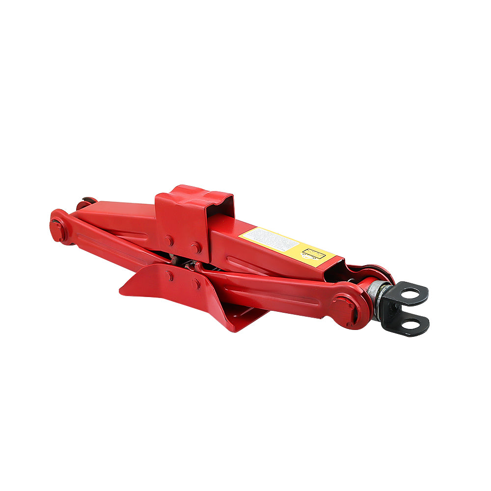 Red scissors jack used for lifting light vans and cars