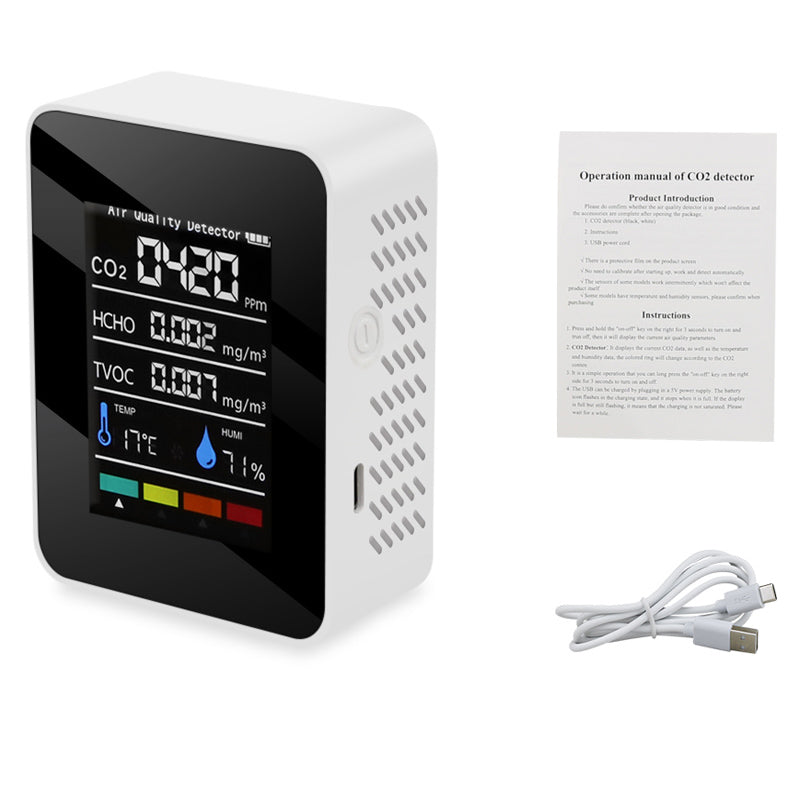 CO2 Detector Monitor Ppm Quality Indoor Air 5 in 1 Tester