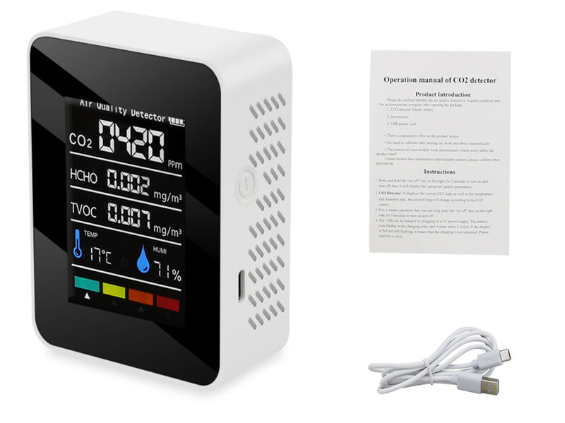 CO2 Detector Monitor Ppm Quality Indoor Air 5 in 1 Tester