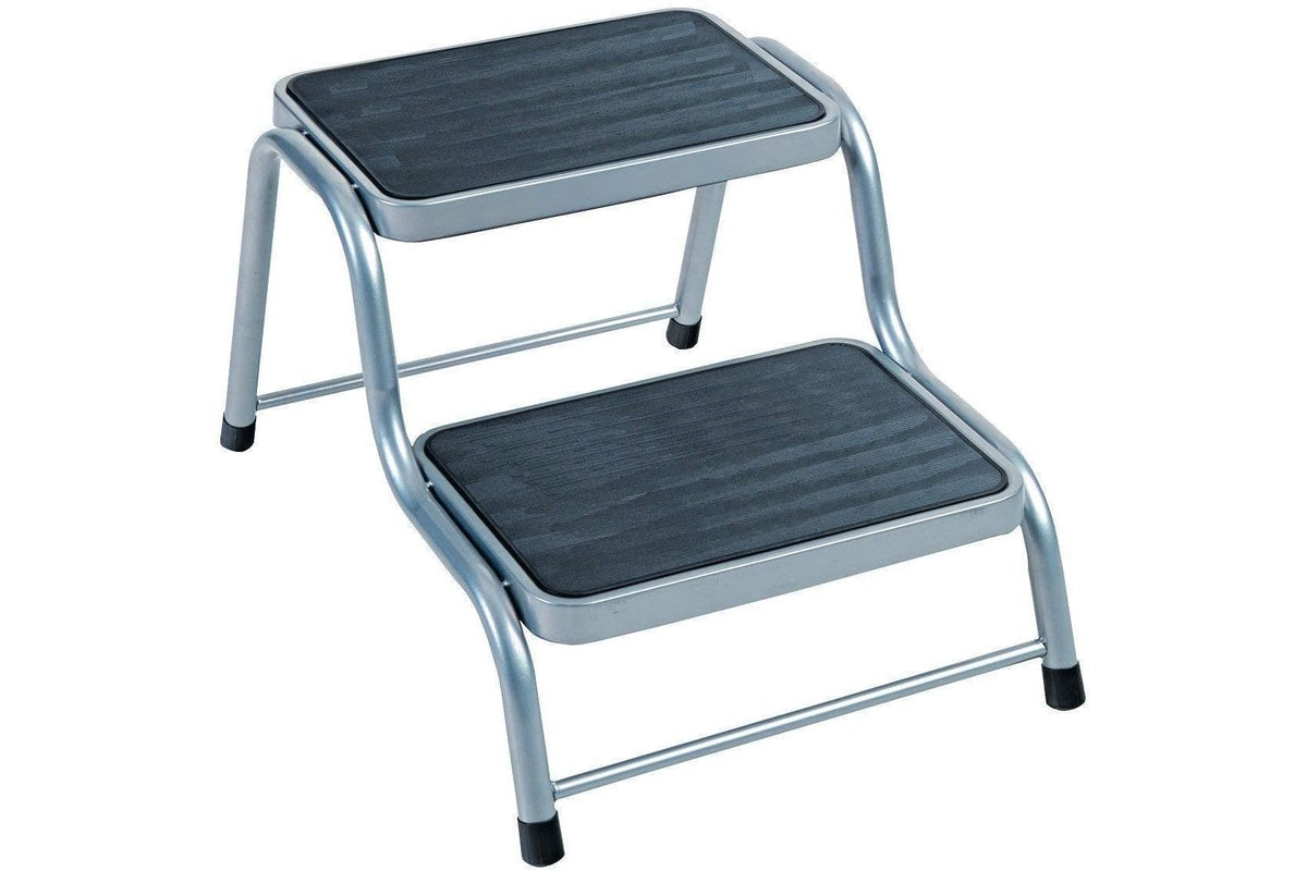 Close up of anti slip rubber mat on double caravan ladder step