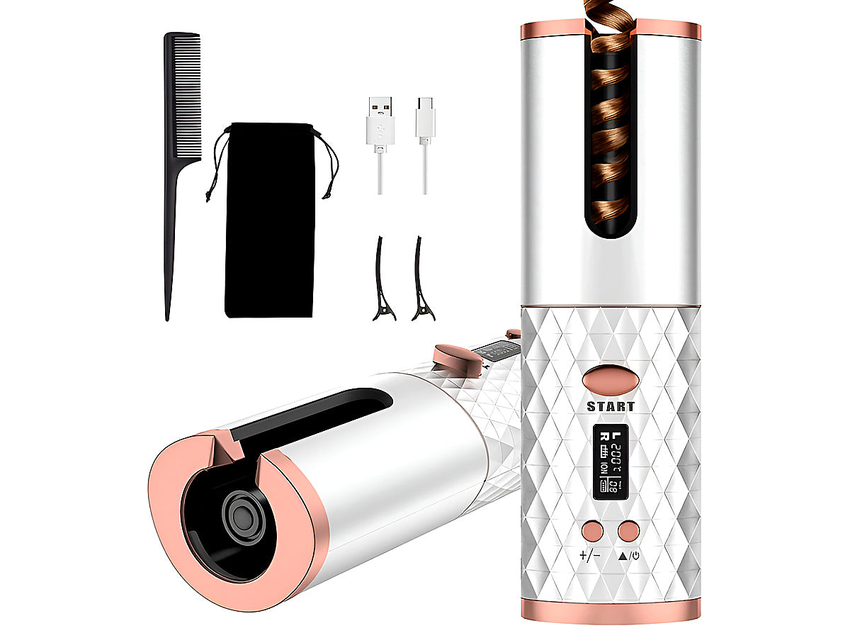 Close-up of hair curler cordless automatic U type entrance for easy curling