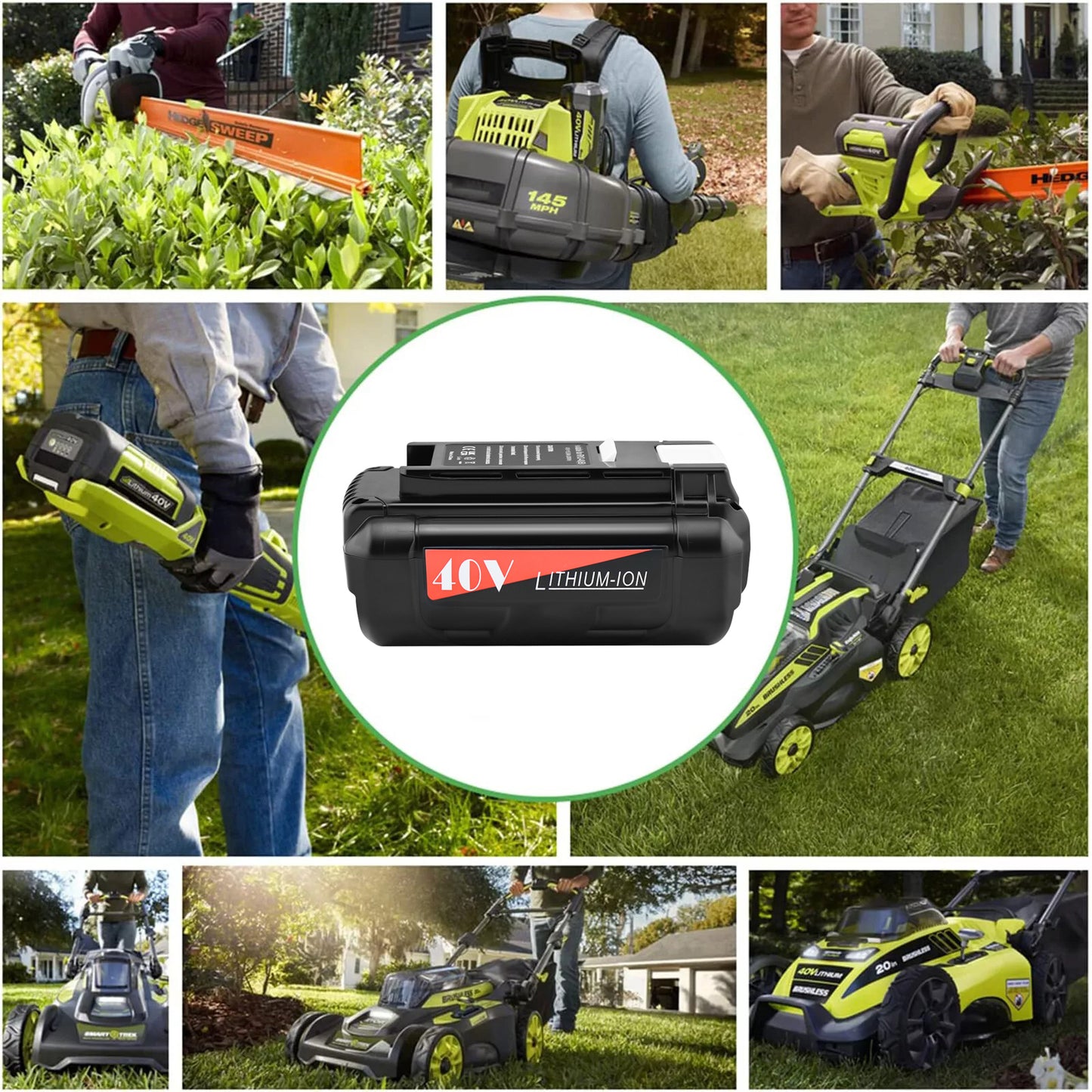 Ryobi 40V battery held in hand showing size scale