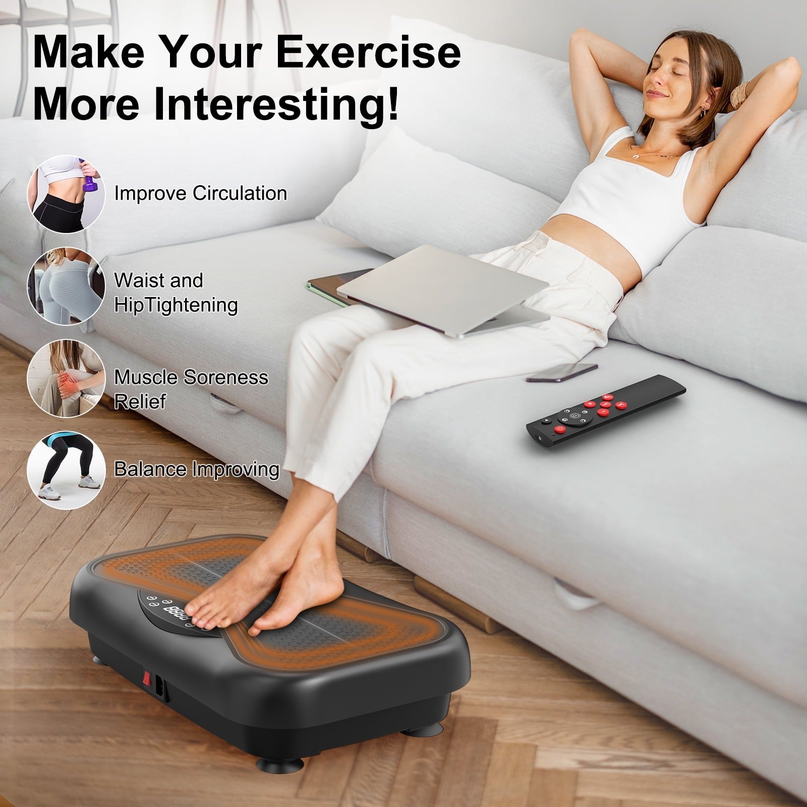Vibration plate with ropes included for stretching exercises