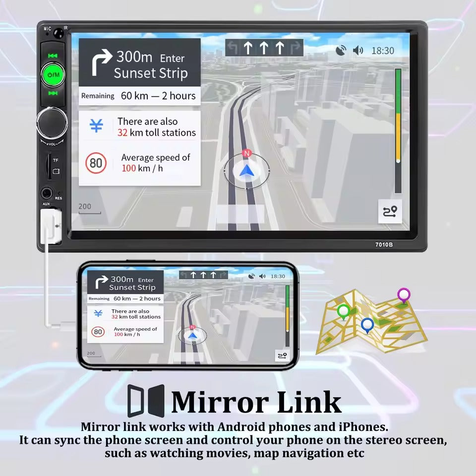 Car Stereo 2 DIN Bluetooth installed in vehicle dashboard with USB input