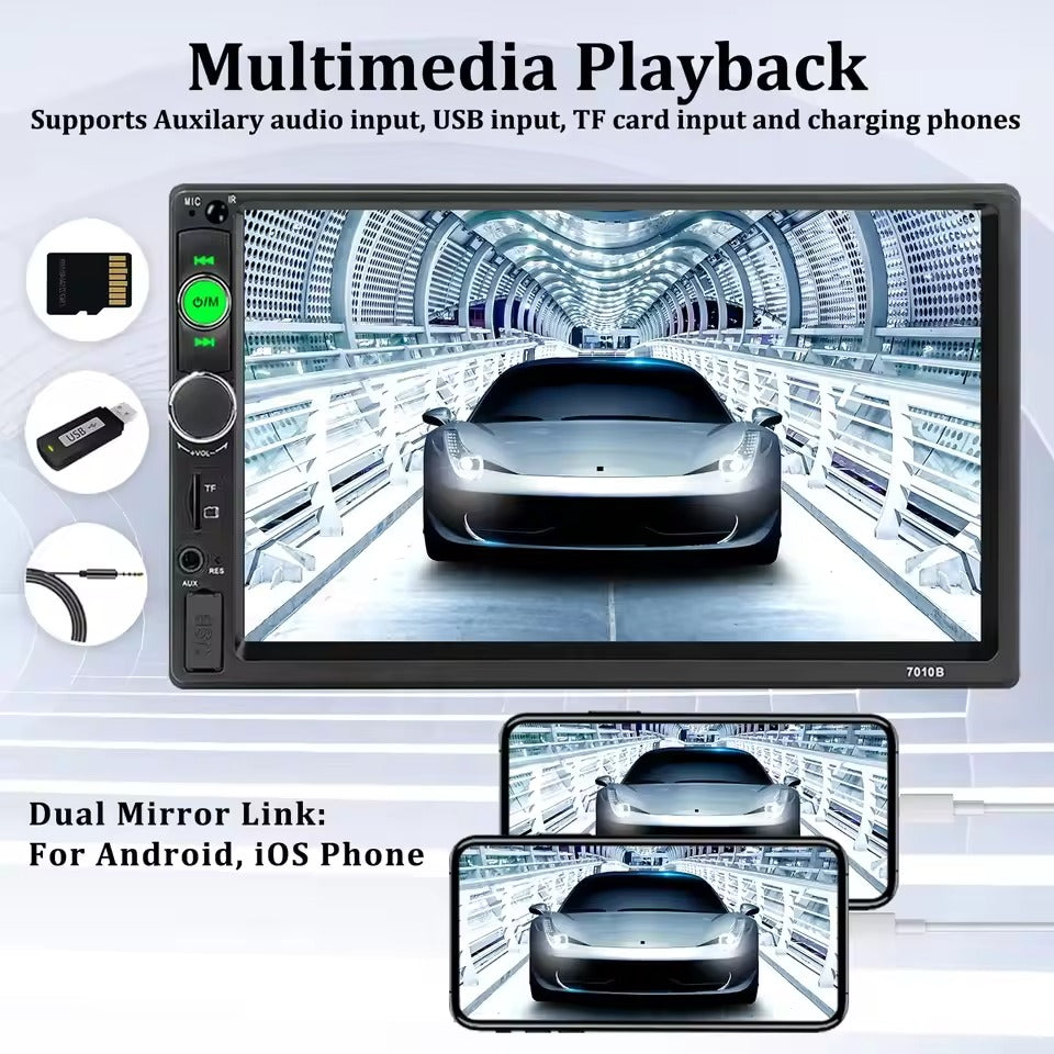 Car Stereo 2 DIN Bluetooth showing Bluetooth connectivity icon on screen