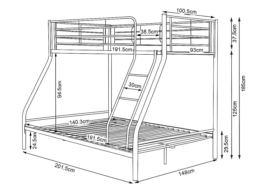 Metal Triple Bunk Bed  White