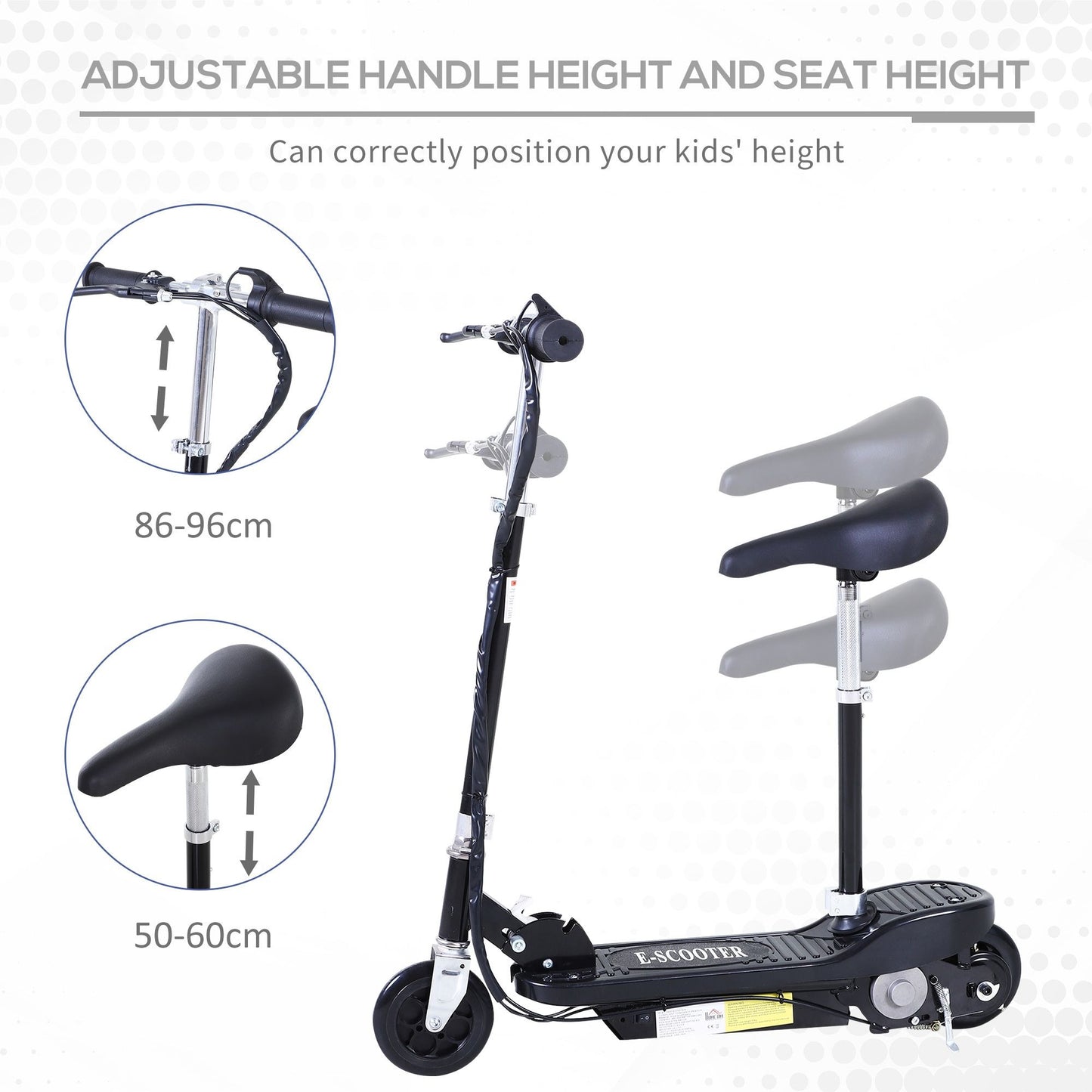 Electric scooter black with chair aluminium height adjustment