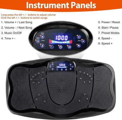 User standing on vibration plate exercise machine demonstrating use