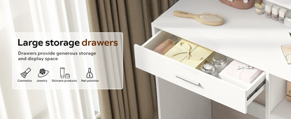 Side angle of Dressing Table with LED Light showing storage shelves