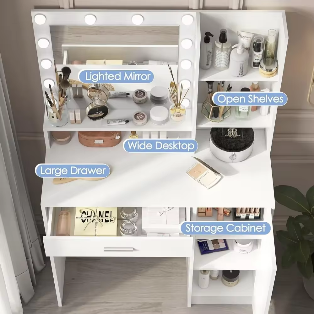 Dressing Table with LED Light showing MDF board material