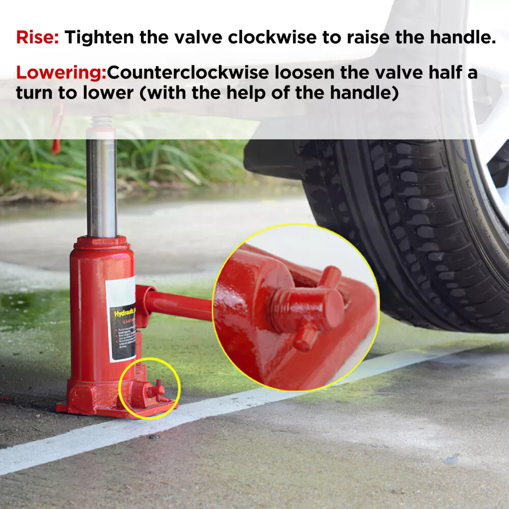 Hydraulic bottle jack 5 ton with cast iron base on concrete