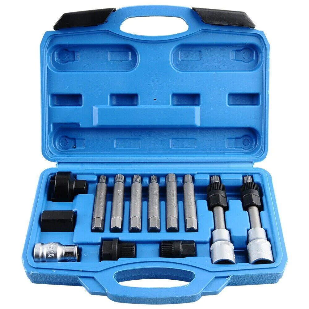 Side view of alternator pulley tool kit with organiser