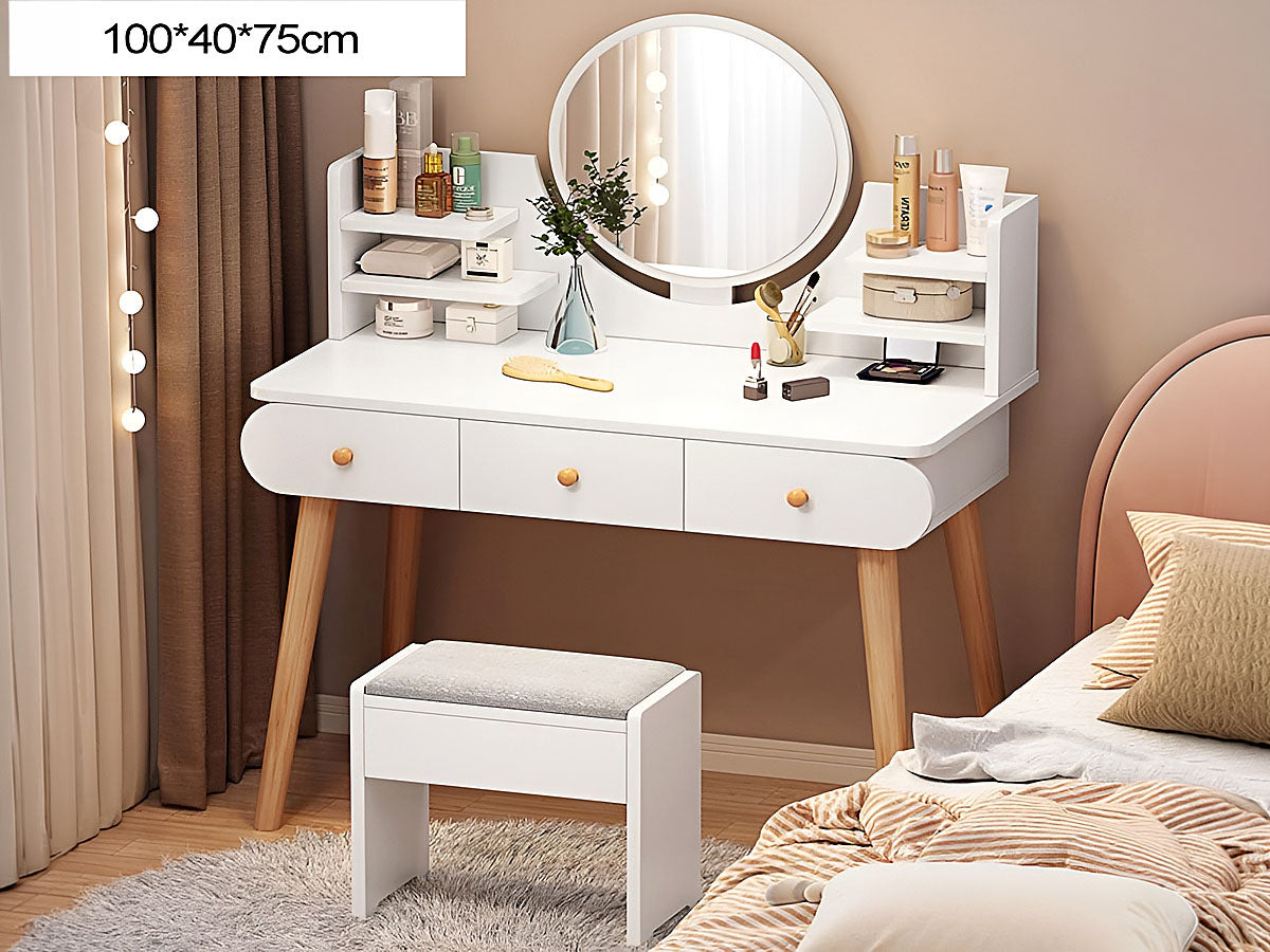 Side view of Dressing Table with Mirror highlighting hinged mirror feature