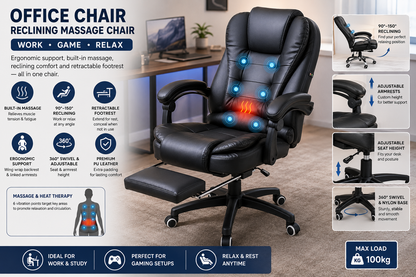 Ergonomic Gaming Office Chair – Adjustable PU Leather Computer Chair, Black