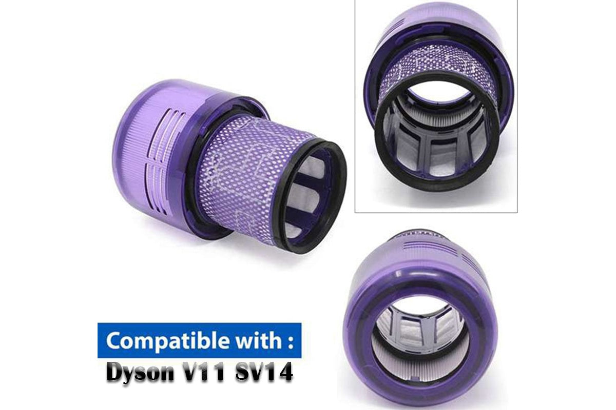 Close-up of Dyson V11 vacuum filter replacement in plastic frame