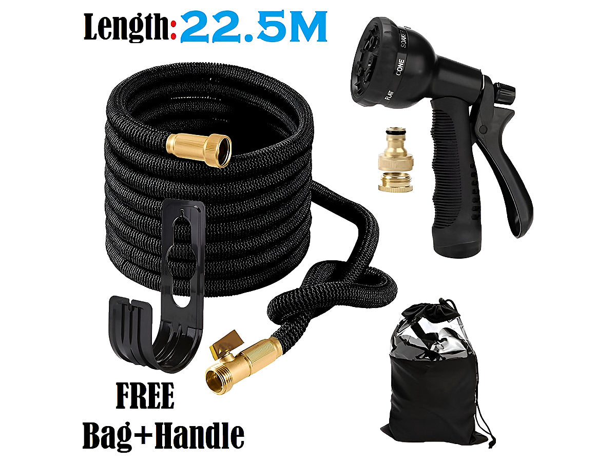 Close up of brass connectors on flexible garden hose