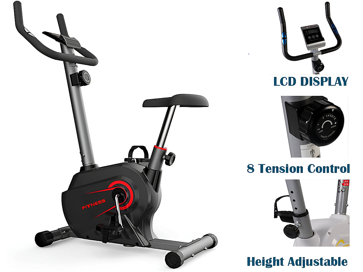 LCD screen on exercise bike displaying time and calories