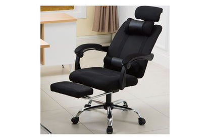 Side view of office chair with footrest and adjustable height