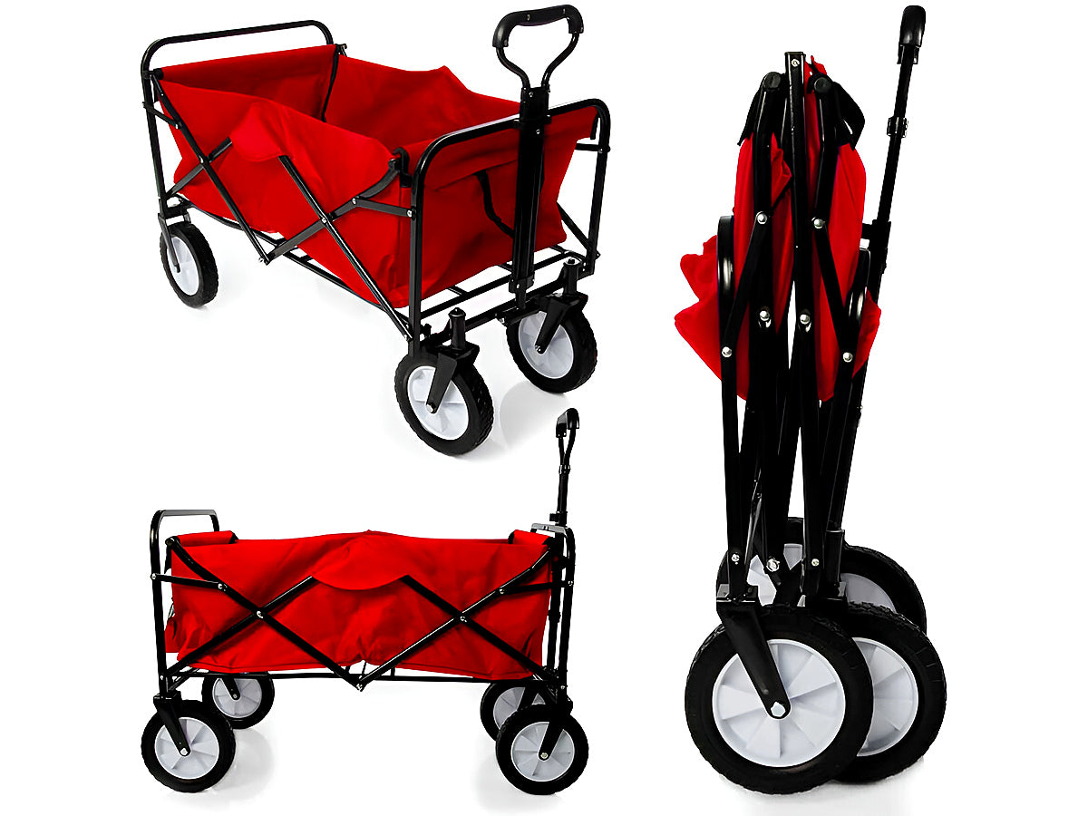 Close up of adjustable handle on camping trolley cart in red