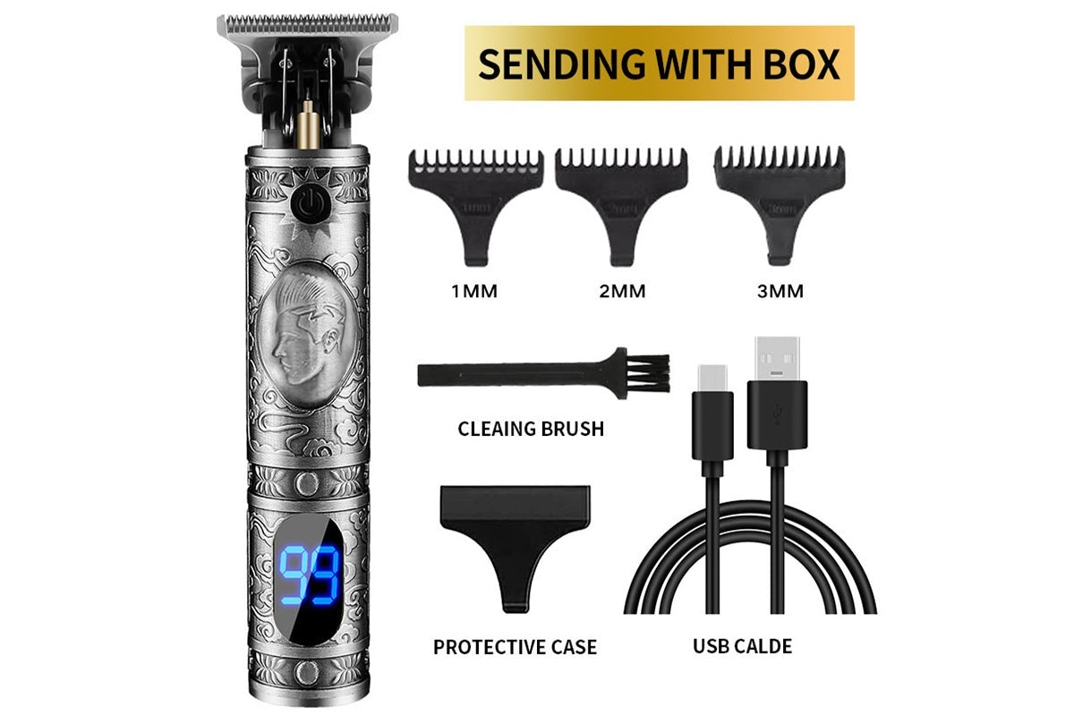 Close up of electric hair trimmer clipper precision T-shaped blade