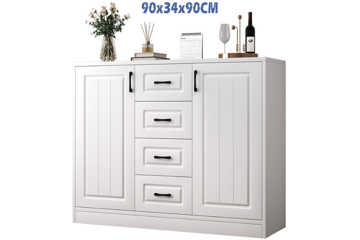 Side angle of buffet cabinet side table highlighting tabletop space