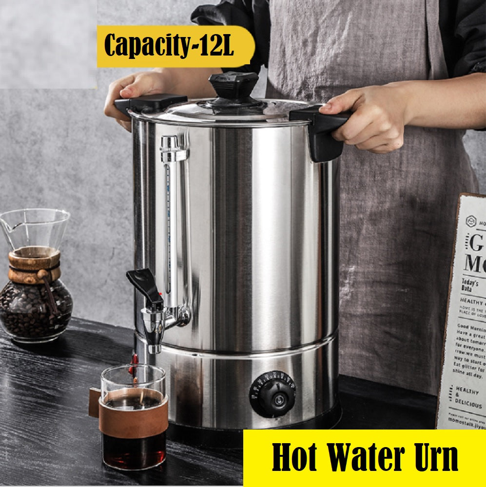 Side view of electric hot water urn 12L with cool touch handles