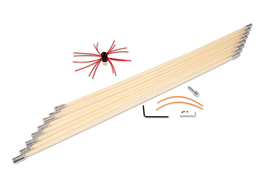 Side view of flexible dryer vent chimney cleaner kit rods connected