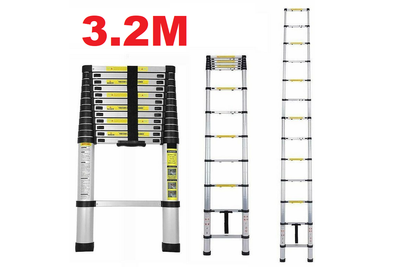 Close up of telescopic ladder 32m anti-slip rubber steps