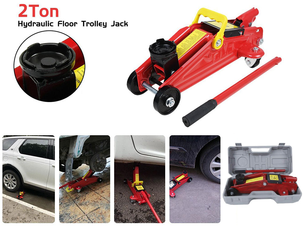 Low profile trolley floor jack 2 ton in use under car
