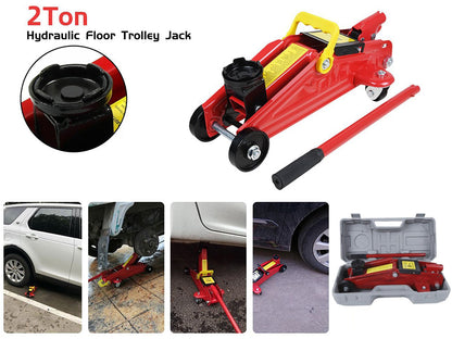 Low profile trolley floor jack 2 ton in use under car