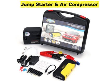 Side angle of car jump starter with LED emergency light on