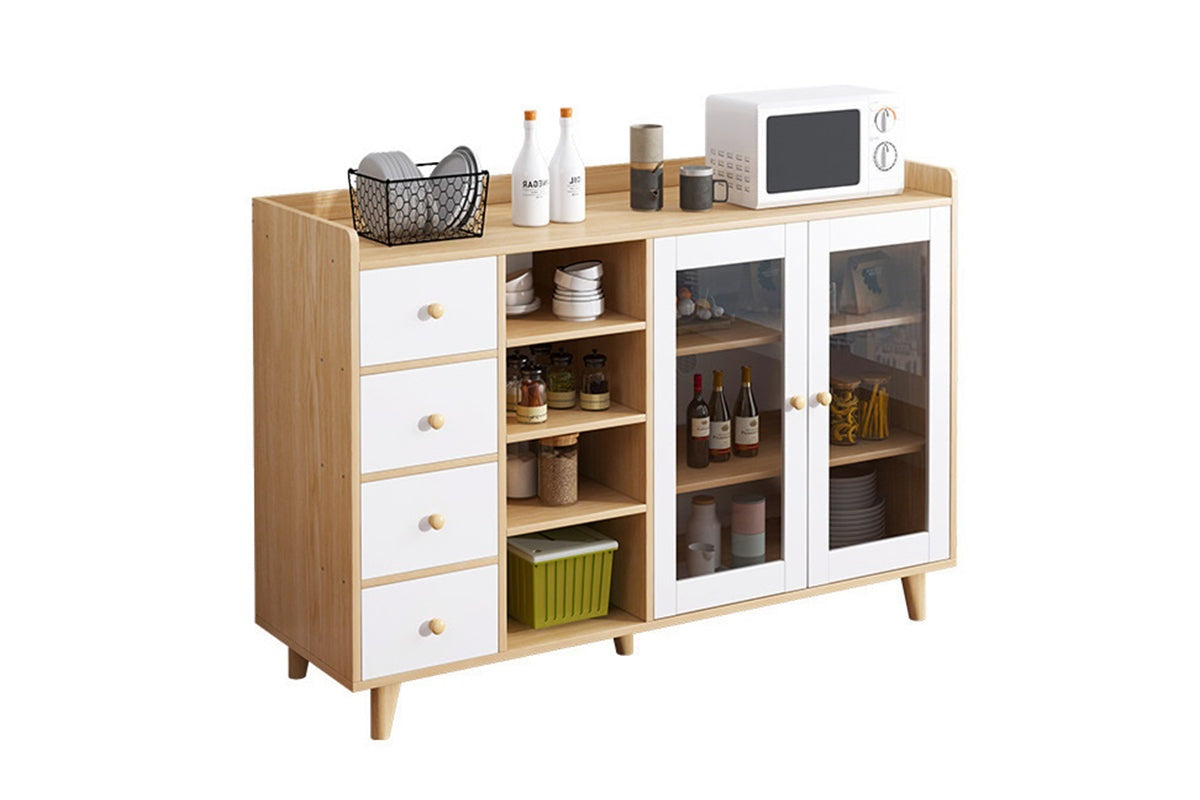 Side angle of kitchen cabinet drawer highlighting 4 pull out drawers