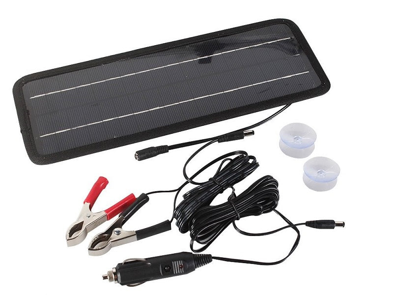 Side view of solar car battery charger 12V highlighting slim design