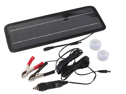 Side view of solar car battery charger 12V highlighting slim design