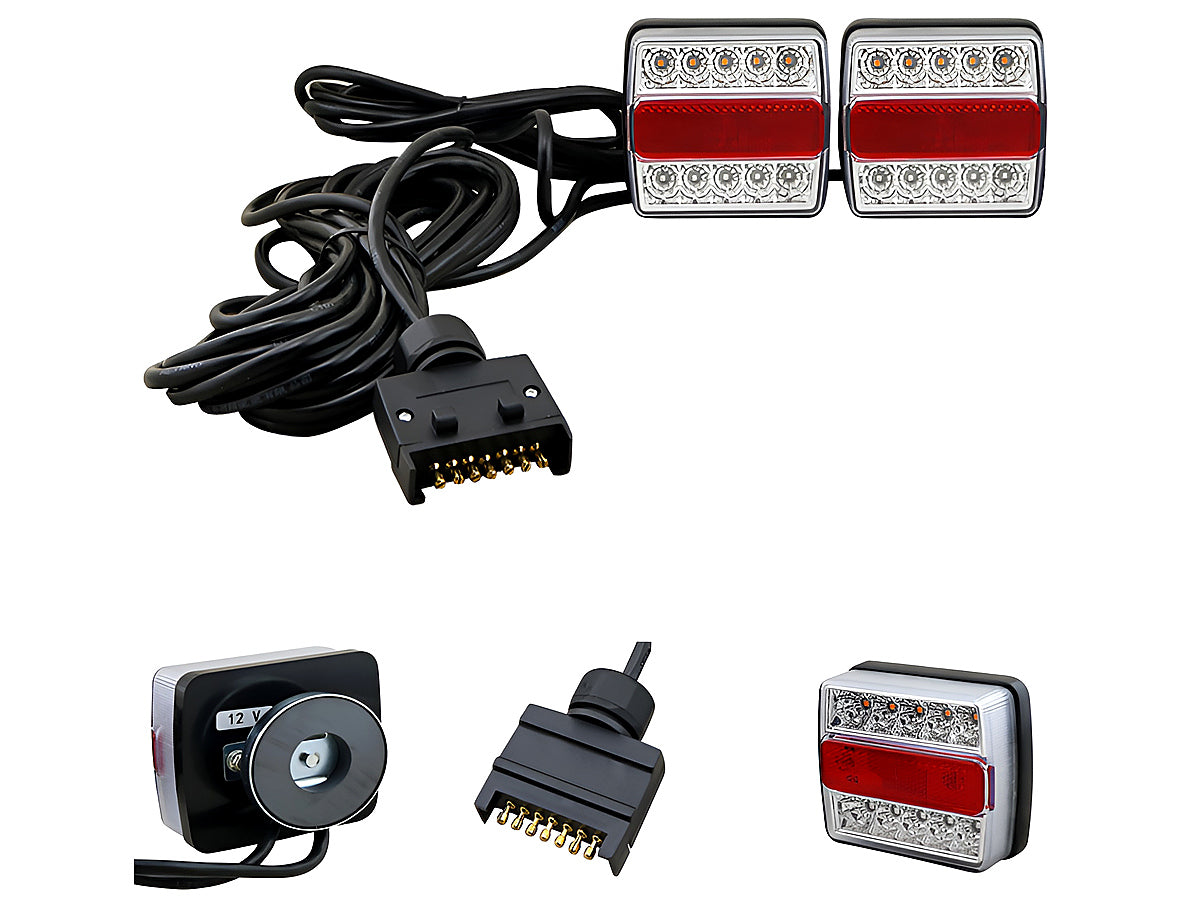 Side view of LED trailer tail lights with long connection cable