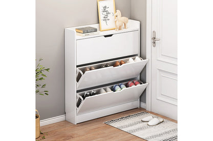 Close-up of alloy handle on shoe cabinet storage rack
