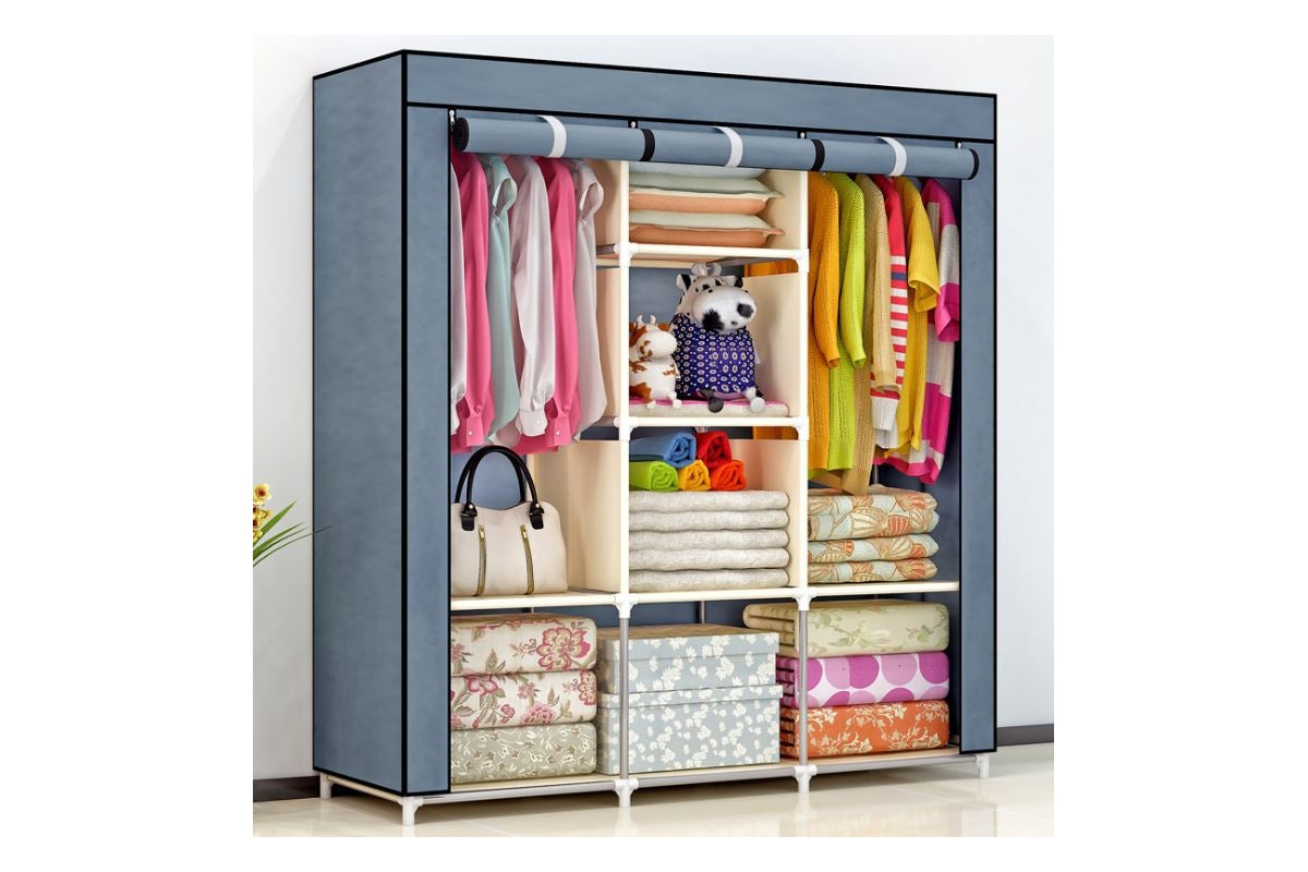 Side angle of wardrobe organiser with zipped door closed
