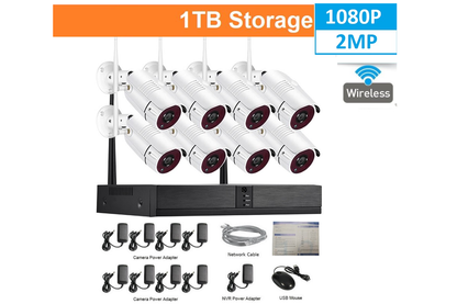 Close-up of 2MP wireless security camera lens in black