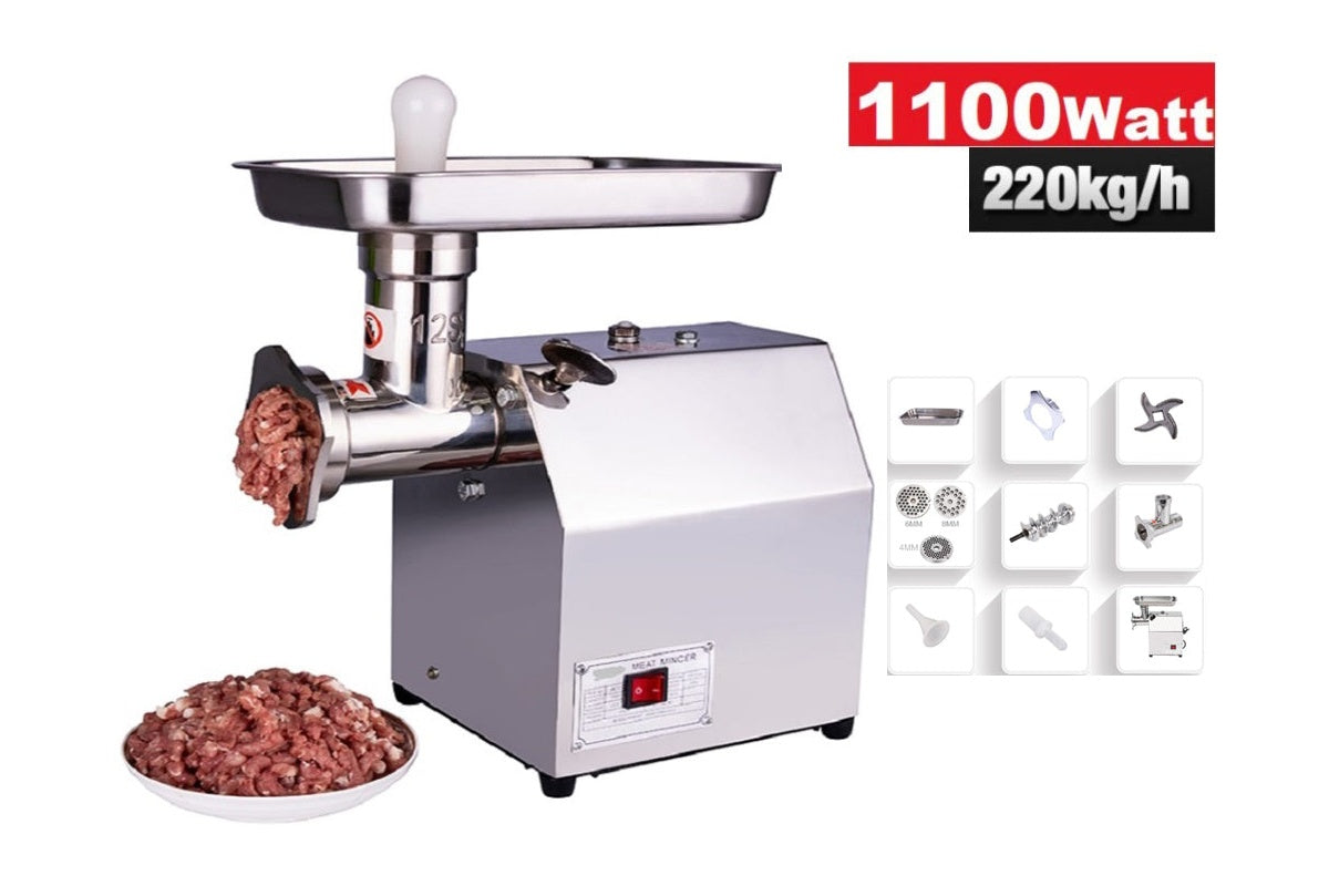 Close-up of meat grinder meat mincer feeding tray in silver