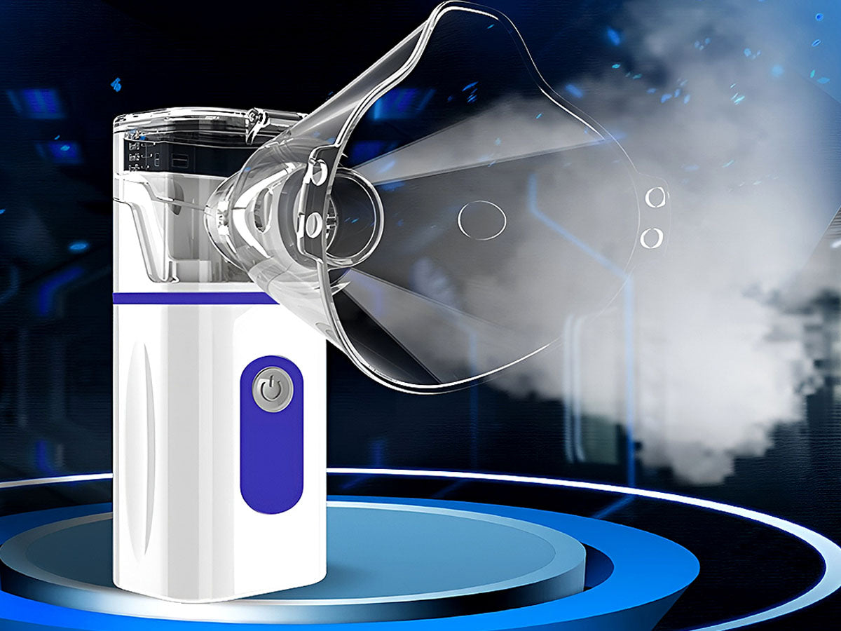 Ultrasonic nebulizer inhaler with large mask accessory displayed