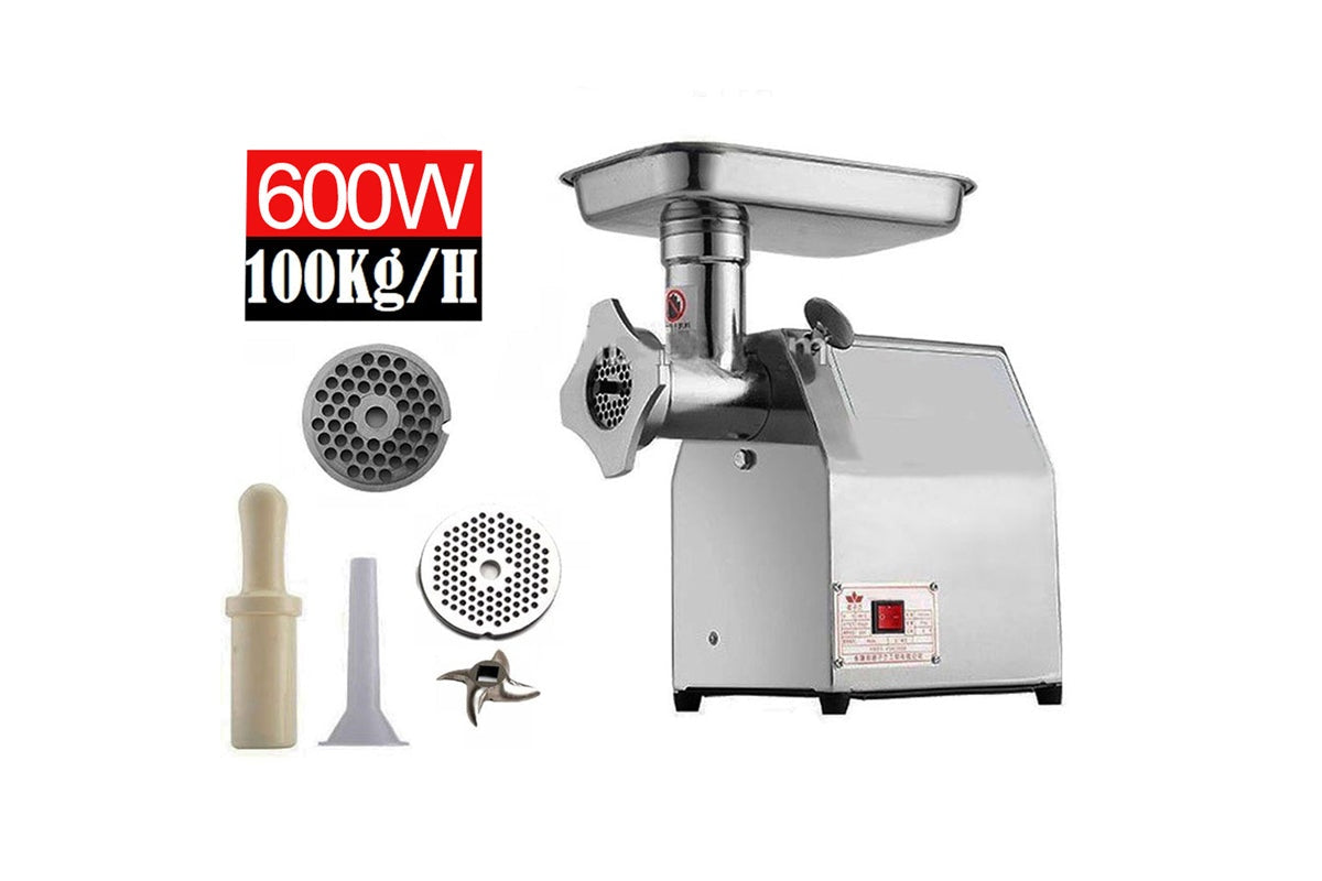 Close up of meat mincer grinder stainless steel grinding plate